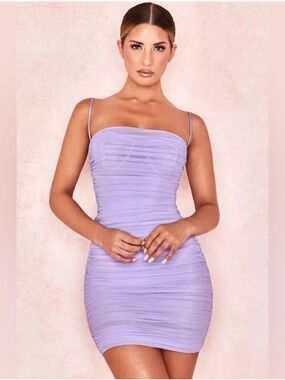HOUSE OF CB 'Ella' purple Ruched Organza Mesh Mini Dress/Size XL-US 10-12/SL